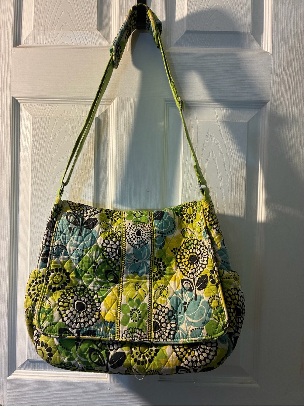 Vera Bradley Quilted Shoulder Bag Green and Blue Floral Daisy Daisy diaper bag